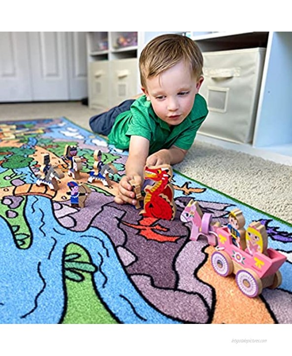 Fantasy Kingdom Kids Carpet Playmat Castle and Dragon Kids Rug Play Learn and Have Fun Thick Playroom Rug and Classroom Rug
