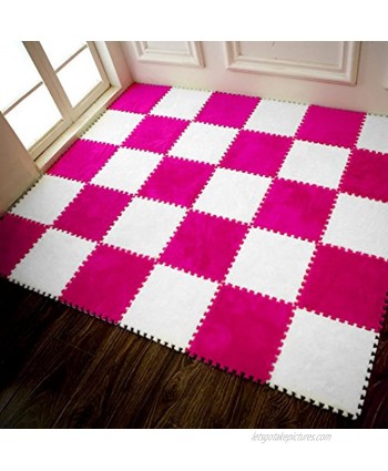 Foam Floor Mat,EVA Shaggy Velvet Carpet,25X25cm Kids,Baby Eco Soft Floor 7 Colors,Puzzle Exercise Mat Hot Pink