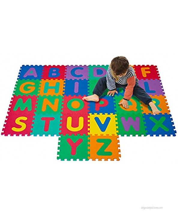 Interlocking Foam Tile Play Mat with Letters Nontoxic Children's Multicolor Puzzle Tiles for Playrooms Nurseries Classrooms and More by Hey! Play! 26
