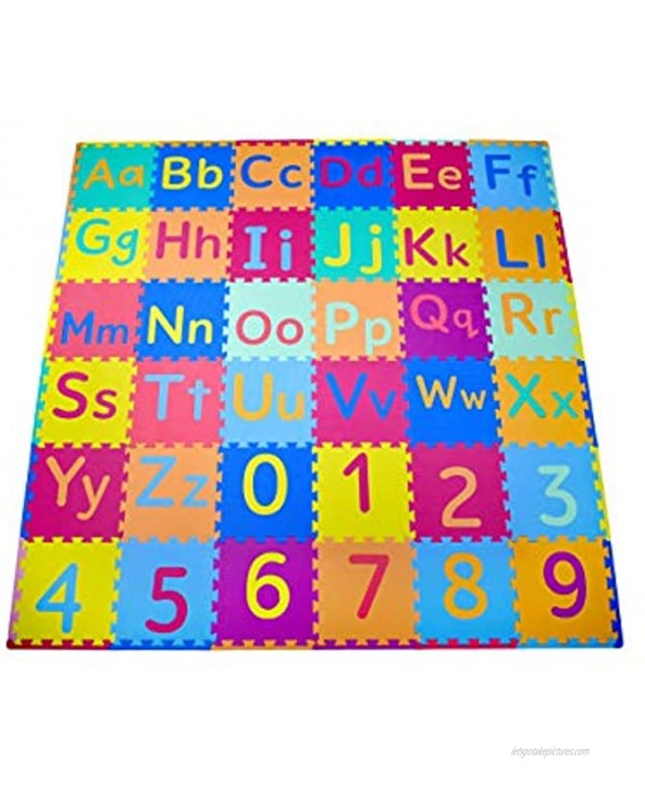 KC Cubs Soft & Safe Non-Toxic Children’s Interlocking Multicolor Exercise Puzzle Educational ABC Alphabet EVA Play Foam Mat for Kid’s Floor & Baby Nursery Room 36 Tiles 9 Colors 54 Borders EVA003