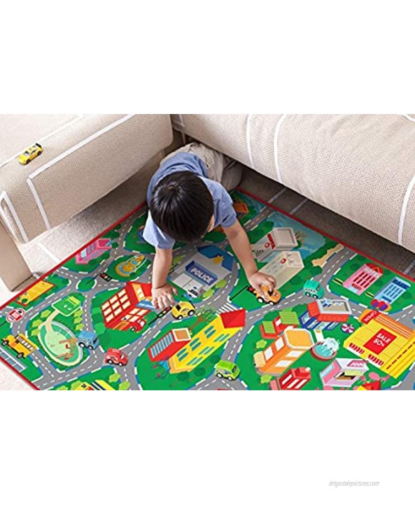 Kids Road Carpet Play Mat for Toy Cars Portable Anti-Slip Large Play Rug for Toddlers with 6 Car Children Educational Road Traffic Play Mat for Play Room Game