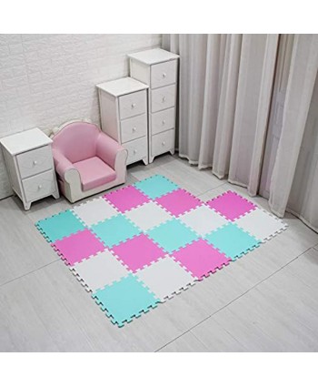 MQIAOHAM Children Puzzle mat Play mat Squares Play mat Tiles Baby mats for Floor Puzzle mat Soft Play mats Girl playmat Carpet Interlocking Foam Floor mats for Baby White Pink Green 101103108