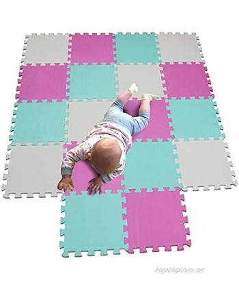 MQIAOHAM Children Puzzle mat Play mat Squares Play mat Tiles Baby mats for Floor Puzzle mat Soft Play mats Girl playmat Carpet Interlocking Foam Floor mats for Baby White Pink Green 101103108