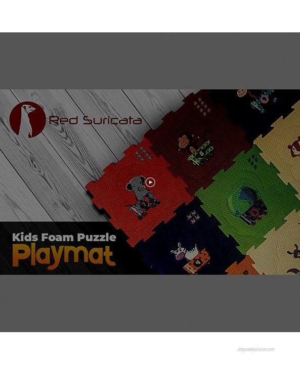 Red Suricata Baby Play Mats for Infants – 2 in 1 Baby Playmat for Toddlers Kids Educational Multicolor Foam Jigsaw Puzzle Playing Baby Floor Mats Animal Train