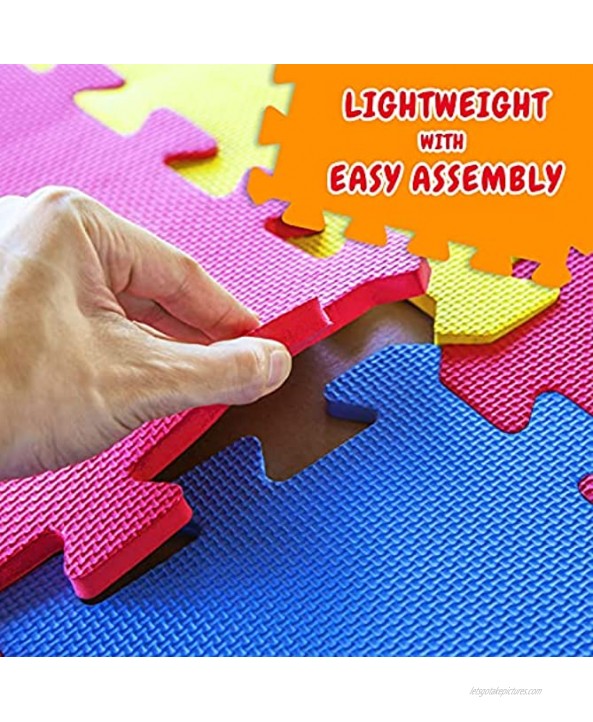 WEISBRANDT Kid’s Puzzle Play Exercise Mat with EVA Foam 36 Interlocking Tiles in 9 Colors with 72 Border Pieces for Children Infant Toddler Double-Sided Non-Slip Grip Surface