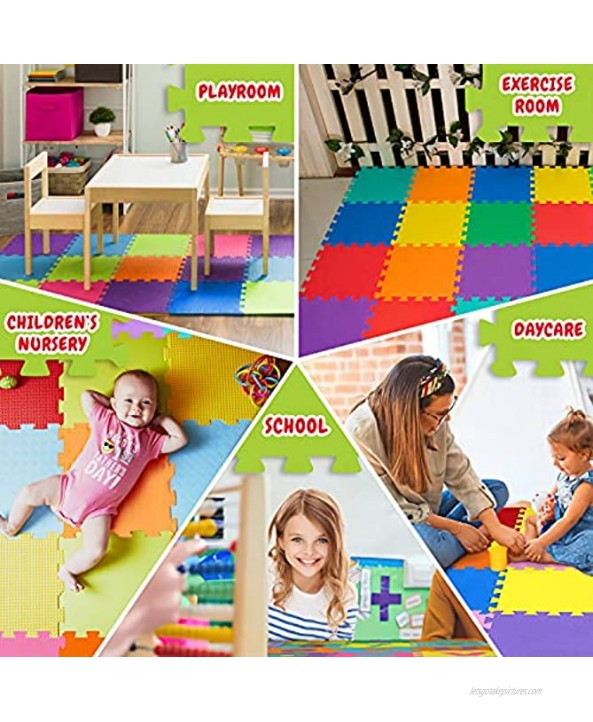 WEISBRANDT Kid’s Puzzle Play Exercise Mat with EVA Foam 36 Interlocking Tiles in 9 Colors with 72 Border Pieces for Children Infant Toddler Double-Sided Non-Slip Grip Surface