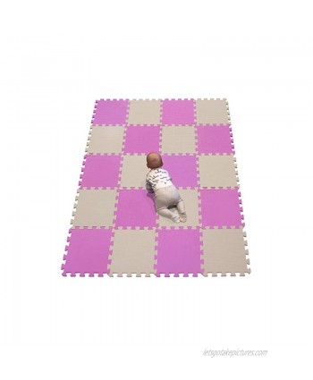 YIMINYUER EVA Foam Play Mat; 20 Pieces 30 x 30cm; Multi-Coloured and Interlocking Floor Tiles for a Bright and Safe Baby and Kids’ Play Area Pink Beige R03R10G301020