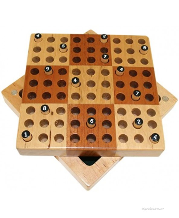 Elbert Mini Wooden Travel Sudoku Board Game Set with Wood Peg Pieces 5 x 5 Inch