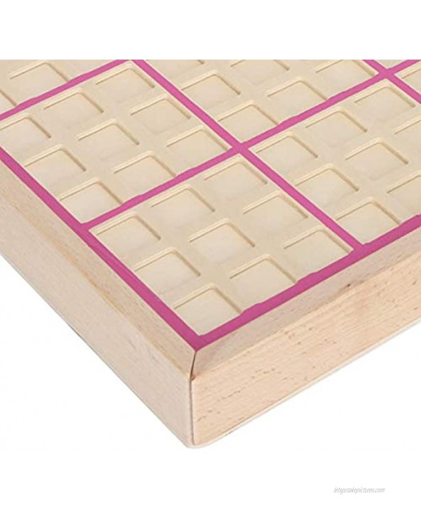 GLOGLOW Wood Sudoku Number Thinking Game with Drawer Math Brain Teaser Desktop Toys for Adults and Kids Pink