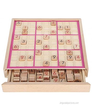 GLOGLOW Wood Sudoku Number Thinking Game with Drawer Math Brain Teaser Desktop Toys for Adults and Kids Pink