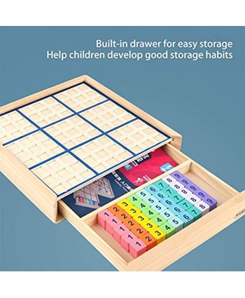 Ksruee Sudoku Puzzle Board Game with Drawer Wooden Math Brain Teaser Desktop Toys Child Interactive Logical Educational Toy for Kids Adults