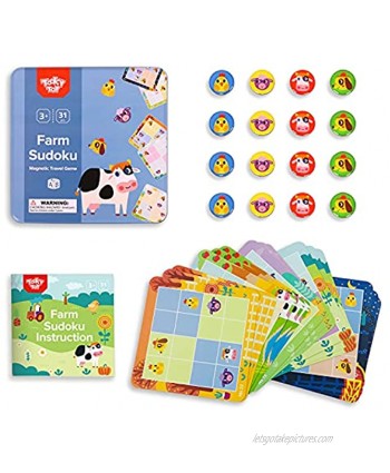 TOOKYLAND Sudoku Puzzle Game Kids Magnetic Sudoku Game 4 x 4 Farm Sudoku for Toddler Educational Toys Logic Games for Kids with Portable Tin Box Age 3+