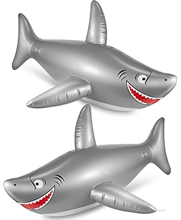 2 Pieces Inflatable Shark Float Pool Toy 40 Inch PVC Large Shark Birthday Party Decorations for Baby Kids Under The Sea Theme Ocean Marine Beach
