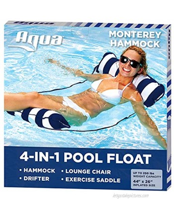 Aqua 4-in-1 Monterey Pool Hammock & Float 50% Thicker Patented Non-Stick PVC Multi-Purpose Water Hammock Saddle Chair Hammock Drifter Pool Chair for Adults Navy