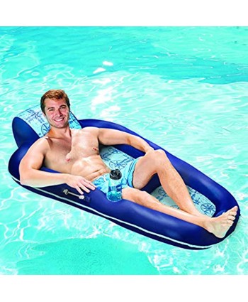 Aqua Luxury Water Lounge X-Large Inflatable Pool Float with Headrest Backrest & Footrest Navy Light Blue