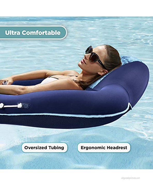 Aqua Luxury Water Lounge X-Large Inflatable Pool Float with Headrest Backrest & Footrest Navy Light Blue