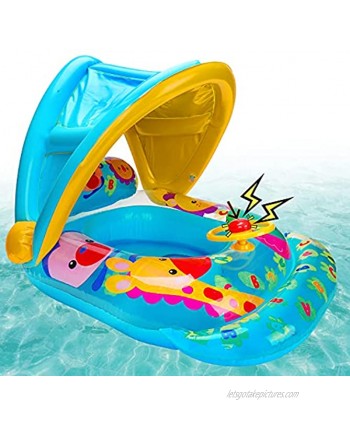 Baby Pool Floats with Removable Canopy Summer Toddlers Outdoor Toys Inflatable Swim Pool Floaties for Infants with Steering Wheel Swimming Pool Accessories Water Floats Outside Toys for Kids Children
