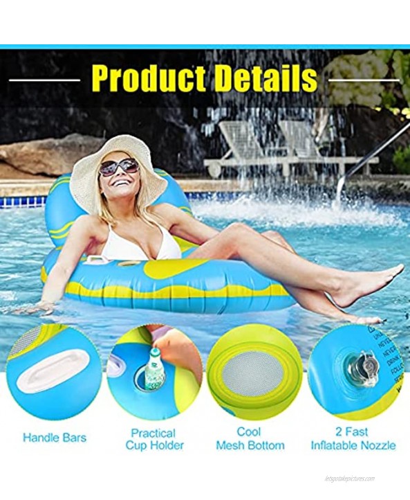 Elitoky Inflatable Pool Float Fun Beach Floaties Chair Lake Raft Swimming Party Water Hammock Float with Headrest Inflatable Pool Lounge Chair Float with Cup Holders and Handles for Kids & Adults