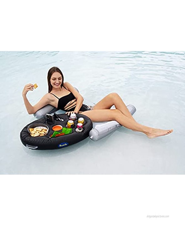 FEEBRIA Inflatable Floating Drink Holder with 9 Holes Large Capacity Drink Float for Pools & Hot Tub Black