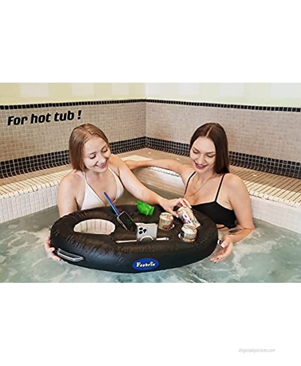 FEEBRIA Inflatable Floating Drink Holder with 9 Holes Large Capacity Drink Float for Pools & Hot Tub Black