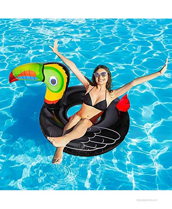 Geefuun Tropical Toucan Inflatable Pool Float Ride On Beach Swimming Ring Hawaiian Luau Themed Water Toys Party Supplies for Kids Adults