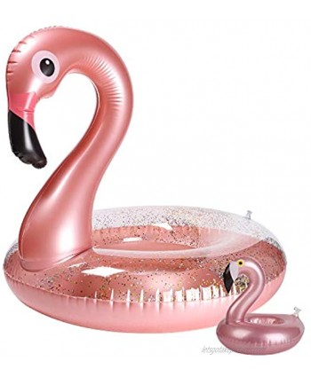 GROBRO7 2Pack Inflatable Flamingo Pool Float Flamingo Drink Holder Set Elegant Vinyl Swimming Floaty Pool Toy with Glitters Outdoor Water Lounge Inflatable Raft with Floating Coasters for Adults & Kid
