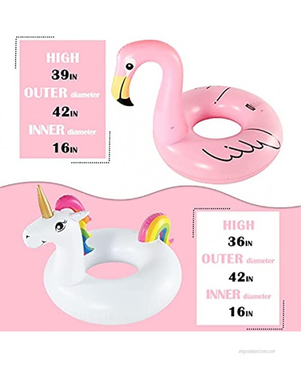 Inflatable Flamingo and Unicorn Pool Float 2 Pack，Pool Floats Summer Raft Lounger Swim Tube Beach Pool Party Toys Decorations