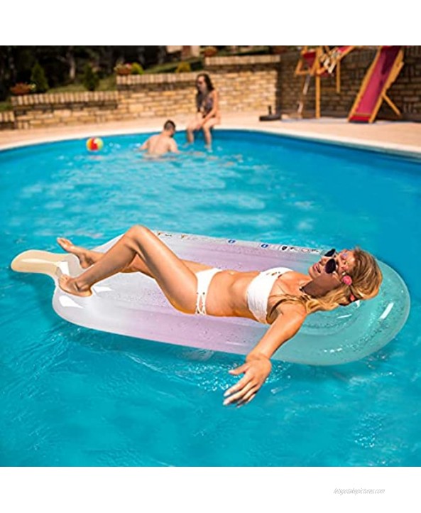 Inflatable Swimming Pool Float 66x31.5 Posicle Glitter Sequins Swimming Pool Floats Ice Cream Inflatable Swim Pool Floating Lounger Swim Pool Beach Toy for Pool Party Beach Fun Adults Teens
