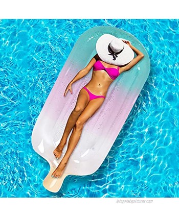 Inflatable Swimming Pool Float 66"x31.5" Posicle Glitter Sequins Swimming Pool Floats Ice Cream Inflatable Swim Pool Floating Lounger Swim Pool Beach Toy for Pool Party Beach Fun Adults Teens
