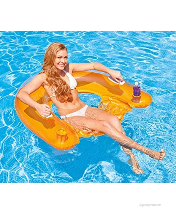Intex 58859EP Sit 'N Float Inflatable Colorful Floating Tube Loungers with Backrest and Cup Holders for Pool Lake and Rivers 4 Pack Colors Vary