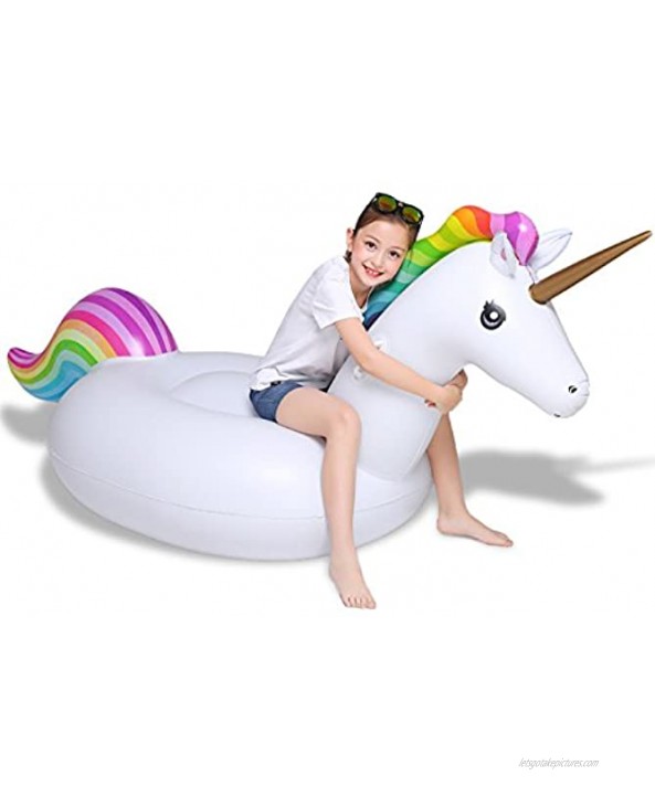 Jasonwell Inflatable Unicorn Pool Float Floatie Ride On with Fast Valves Large Rideable Blow Up Summer Beach Swimming Pool Party Lounge Raft Decorations Toys Kids Adults
