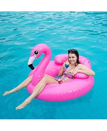 JOYIN Inflatable Flamingo Tube Pool Float Fun Beach Floaties Swim Party Toys Summer Pool Raft Lounge for Adults & Kids with 2 Cup Holders and Head Rest