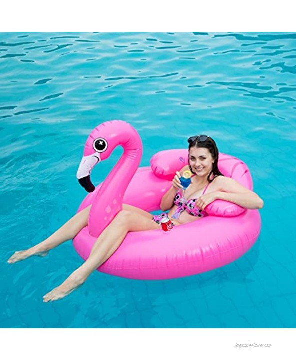 JOYIN Inflatable Flamingo Tube Pool Float Fun Beach Floaties Swim Party Toys Summer Pool Raft Lounge for Adults & Kids with 2 Cup Holders and Head Rest
