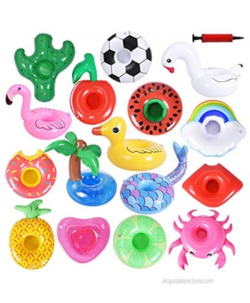 Max Fun 16pcs Inflatable Drink Holders with 1 Inflatable Pump Drink Inflatable Cup for Kids Swimming Pool & Outdoor Water Toys and Pool Party  16PCS