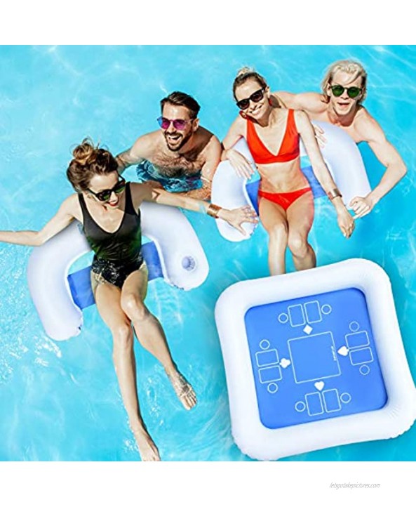 MELANIE'S POWER Inflatable 3-Piece Poker Game Deck and Chairs with Waterproof Playing Cards Swimming Pool Float Raft- White and Blue