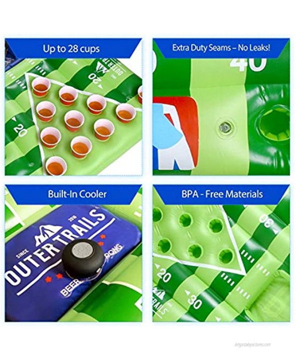 Outer Trails Inflatable Beer Pong Table and Pool Float with WiFi Speaker 4 Glow Balls and Detachable Cooler Cover