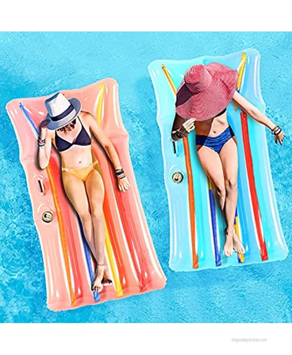 Parentswell Inflatable Pool Lounge Float 2 Pack Swimming Pool Adult Size Lounge Chairs 66in Colorful Pool Floating Mat Beach Lounger Raft Floatie Toys for Adults with Cup Holder and Phone Organizer