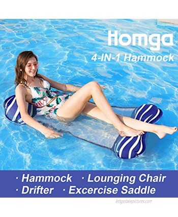 Pool Hammock Homga 4-in-1 Pool Rafts Swimming Pool Floats Multi-Purpose Inflatable Water Hammock  Lounge Chair Saddle,Drifter Portable Pool Chair