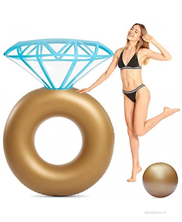 QDH Inflatable Diamond Ring Pool Float Engagement Bachelorette Party Summer Swimming Pool Raft Huge Pool Float ​Lounge Beach Floaty Party Toys for Kids Adults