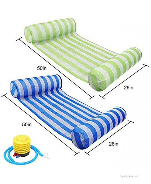 RACPNEL Pool Float Inflatable Water Hammock for Adults 2-Pack Multi-Purpose Portable Swimming Pool Lounge Chair Comfortable Floating Lounger Pool Raft Water Floaties Blue&Green