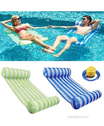 RACPNEL Pool Float Inflatable Water Hammock for Adults 2-Pack  Multi-Purpose Portable Swimming Pool Lounge Chair Comfortable Floating Lounger Pool Raft Water Floaties Blue&Green
