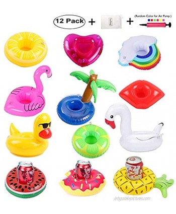 redting 12 Pack Inflatable Drink Holders+1 Inflatable Needle+1 Storage Bag，Drink Floats Inflatable Cup Coasters for Kids Toys and Pool Party 12pack
