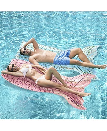 SPERPAND 2 Pack Inflatable Mermaid Tail Pool Float Swimming Pool Floats Mermaid Tail Floatie Lounge Raft Summer Beach Party Toy Blue & Pink