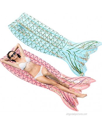 SPERPAND 2 Pack Inflatable Mermaid Tail Pool Float Swimming Pool Floats Mermaid Tail Floatie Lounge Raft Summer Beach Party Toy Blue & Pink