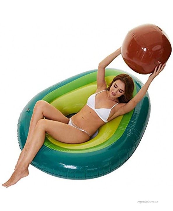 Zoostliss Inflatable Avocado Pool Float Floatie with Ball Water Fun Large Blow Up Summer Beach Swimming Raft Kids Adults