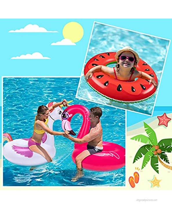 3PCS Pool Floats Adult Set Unicorn + Flamingo + Watermelon Inflatable Beach Floaties Swimming Ring Toys for Adults Kids 8-12,Teenager Water Party Supplies