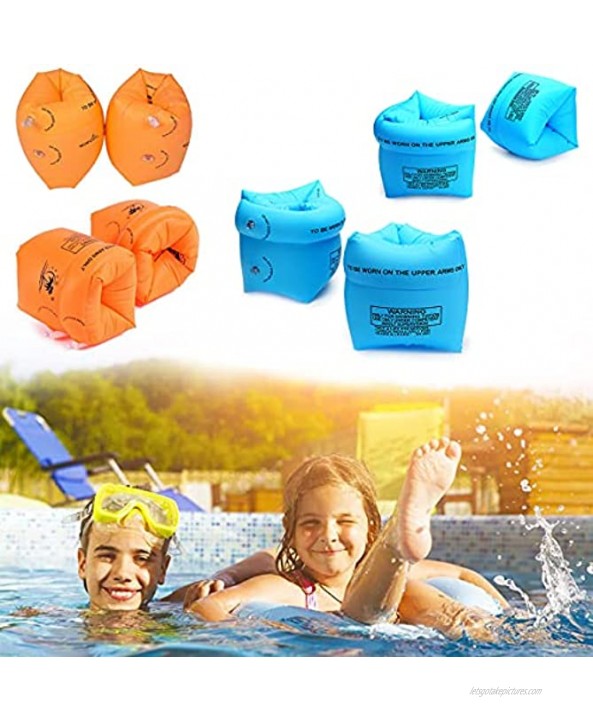 4 Pairs Arm Floaties Inflatable Swim Arm Bands Rings for Toddlers Kids and Adults Summer Blue and Orange