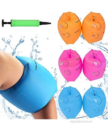 Babigo 6 Pack Kids Adult Swimming Arm Float Rings with Inflatable Pump Children PVC Arm Floaties Inflatable Swim Arm Bands Floater Sleeves Swimming Rings