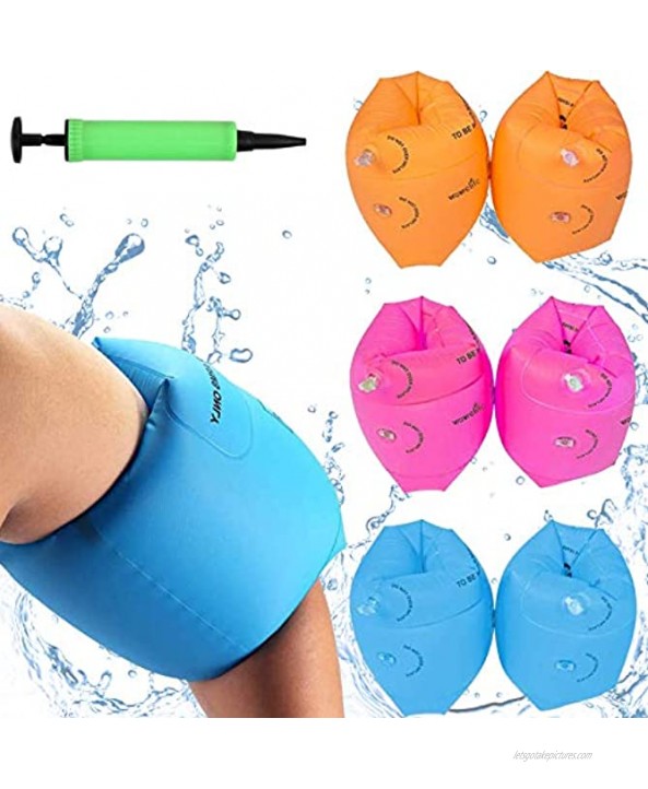 Babigo 6 Pack Kids Adult Swimming Arm Float Rings with Inflatable Pump Children PVC Arm Floaties Inflatable Swim Arm Bands Floater Sleeves Swimming Rings