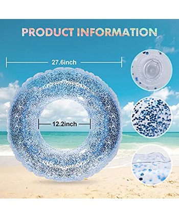CRTHL Inflatable Pool Toys 4 Pack Inflatable Pool Floats Tube Rings Pool Floaties Toys with Glitter for Swimming Pool Party Decorations Beach Swimming Pool Float Toys for Adults Kids